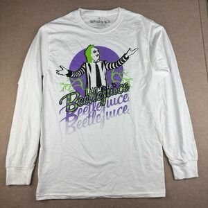 Beetlejuice Long Sleeve Shirt Adult Small White Striped Suit Horror Movie‎ Tee